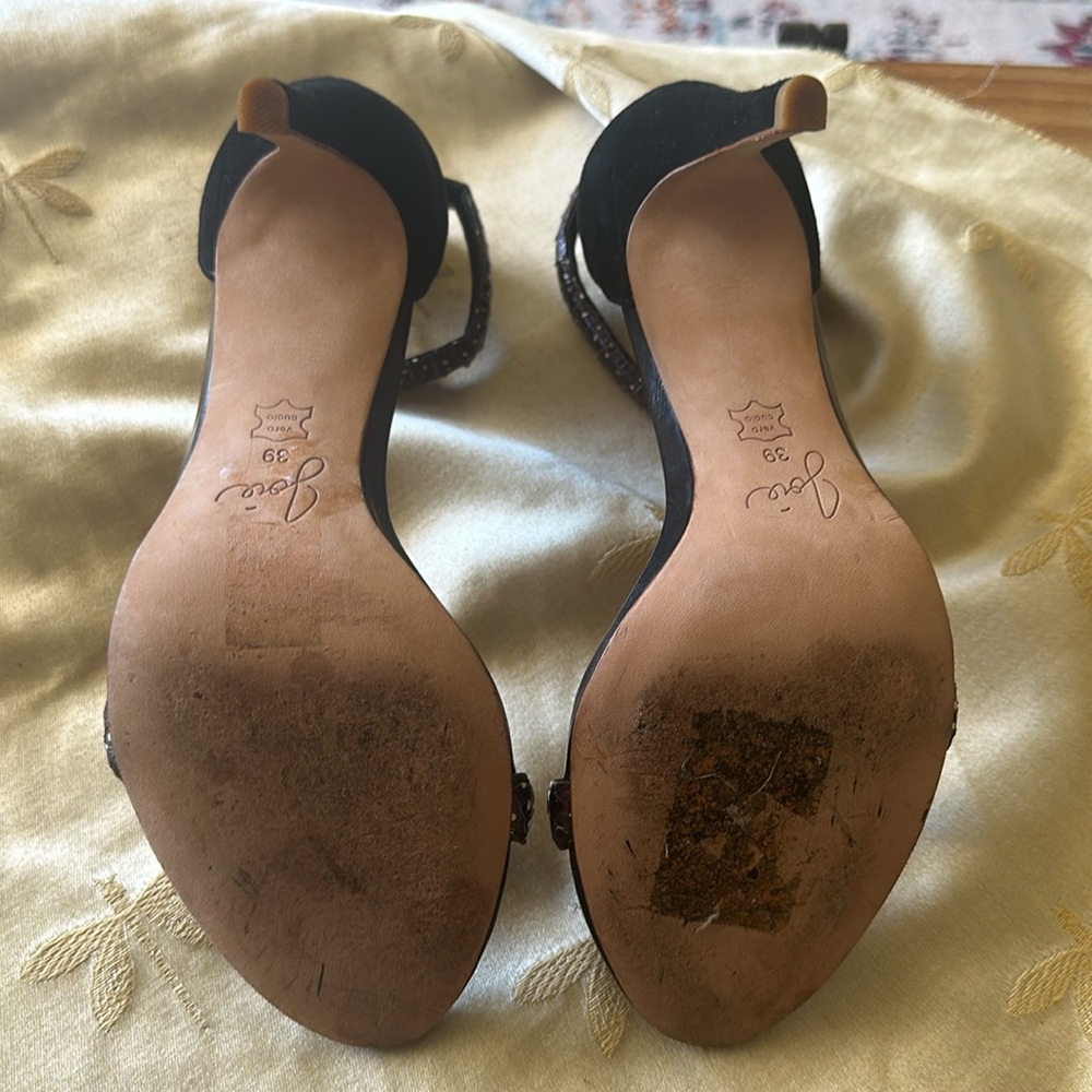 Joie Black w/ White Dots Ankle Strap Leather High Heel Shoes. - Picture 11 of 12